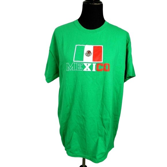Mexico Flag T Shirt size XL Mens Gildan Heavy Cotton Tear Away Green - Picture 1 of 3